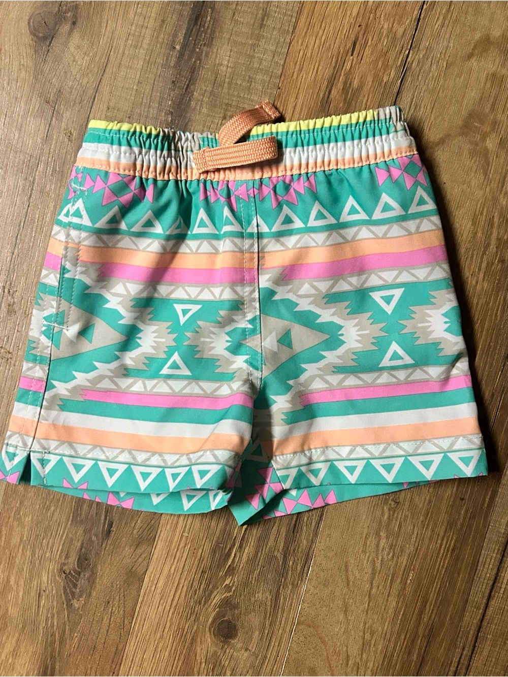 Chubbies Kids Swim Trunks Lil Fuegos Sz 12-18m Bright Aztec Neon, Pockets Lined